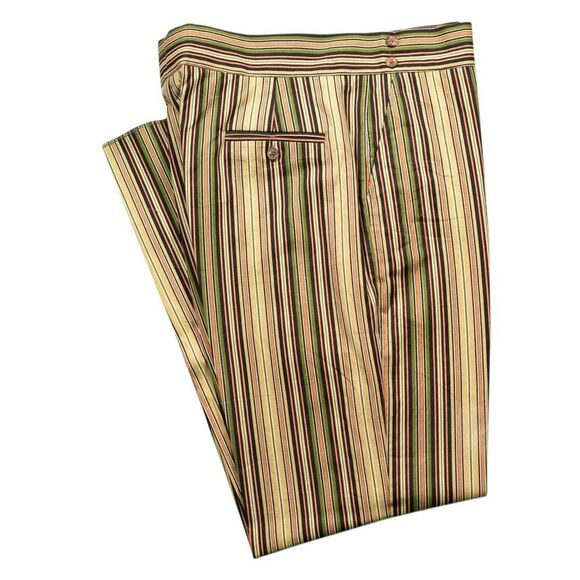 Chiragh Apparel Other - Mens Gurkha Pants 38 Beige Green Striped Cotton Trousers Flat Front Straight Fit